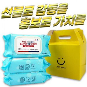 물티슈제작 블루100매 선물포장 3P 판촉물 대표이미지