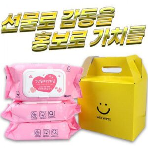 물티슈제작 핑크 80매 선물포장 3P 판촉물 대표이미지